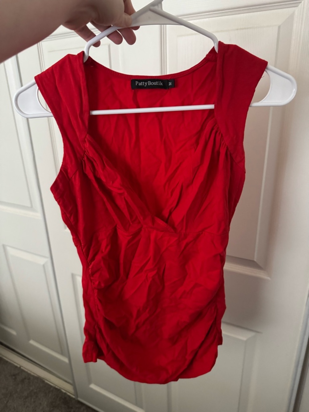 PattyBoutik Bright Red V-Neck Sleeveless Tank Top